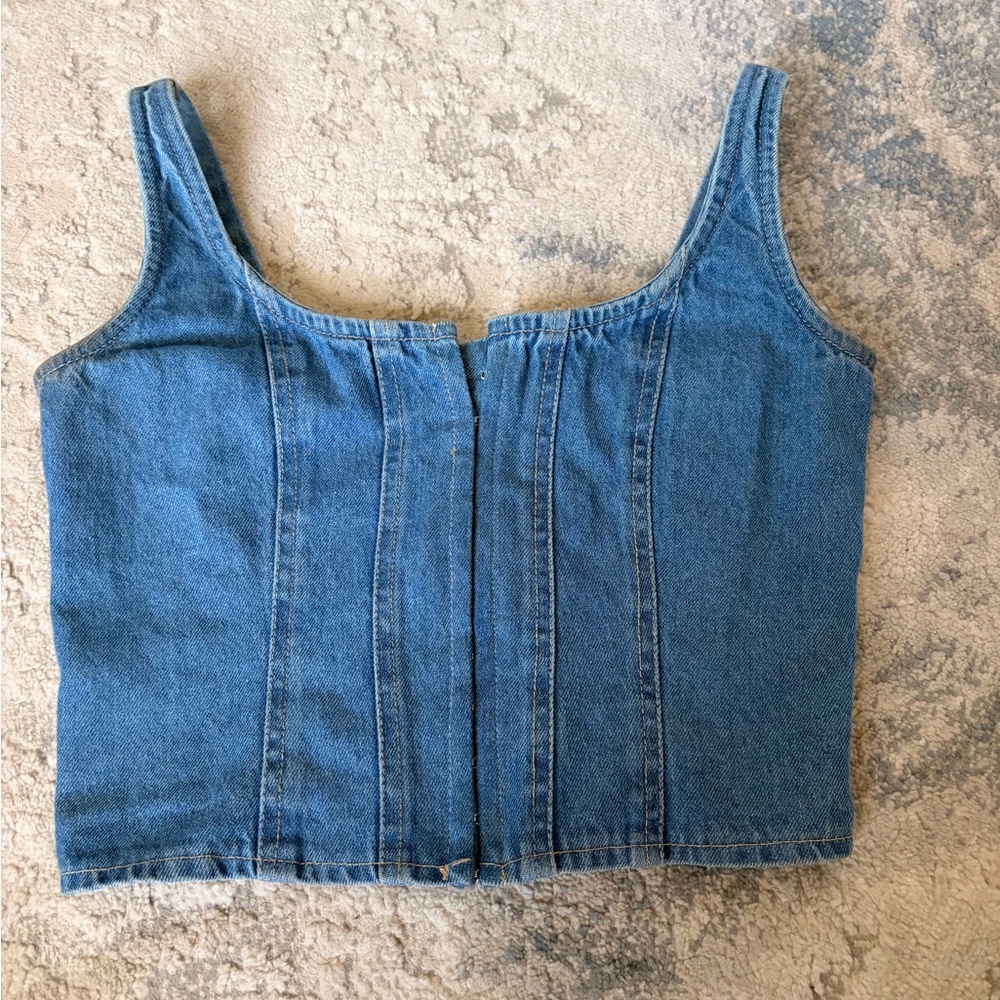Denim Square Neck Tank Top - Blue